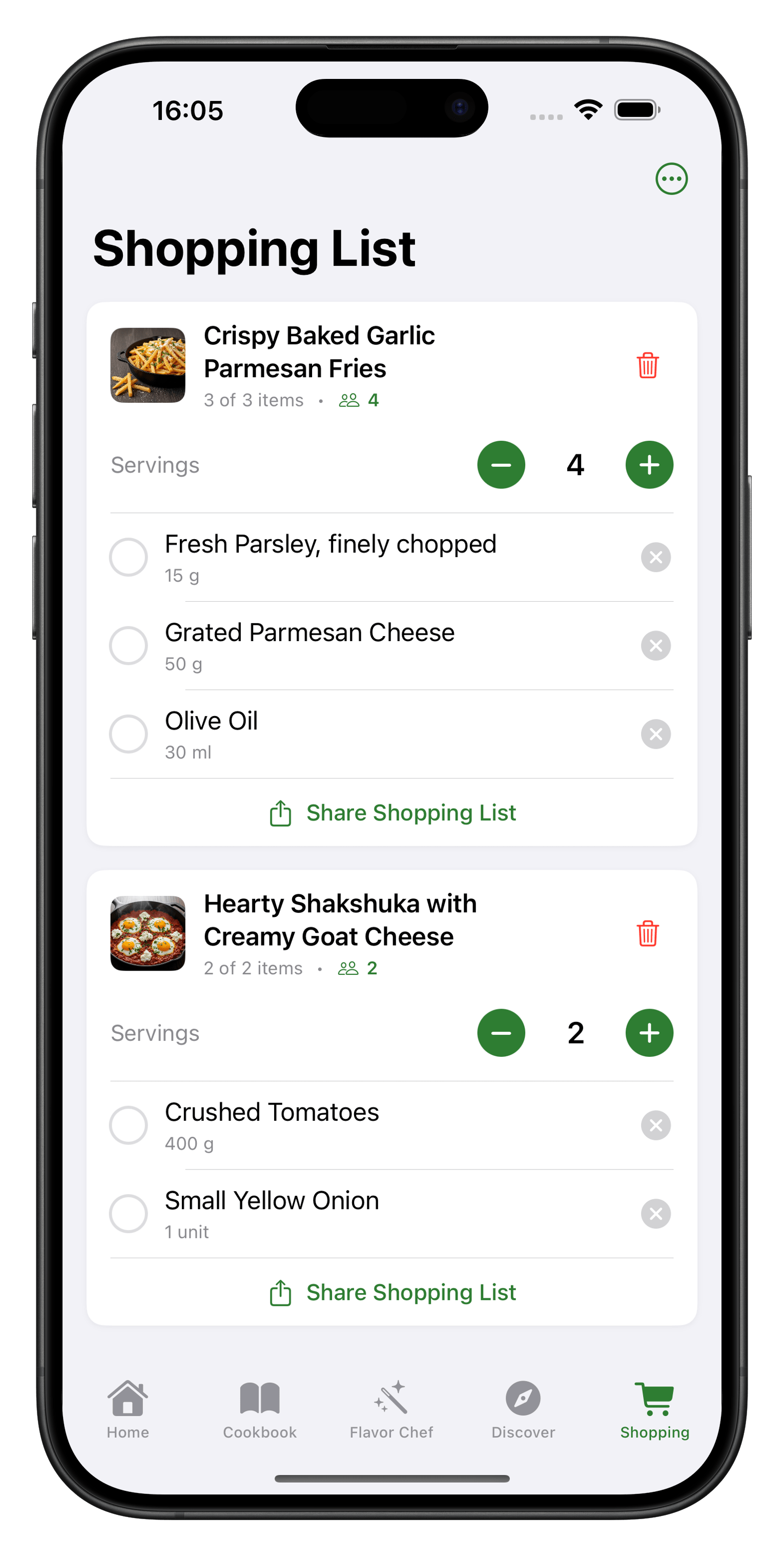 FlavorOS Shopping Lists
